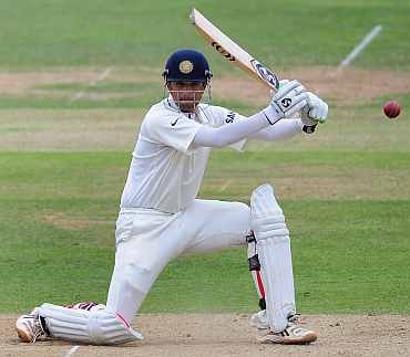 Rahul Dravid plays a square cut during his knock against England