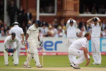 Stuart Broad reacts after his appeal was turned down