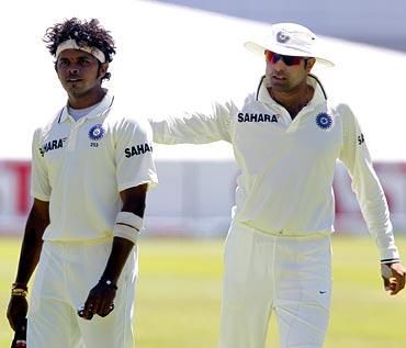 VVS Laxman (right) with S Sreesanth