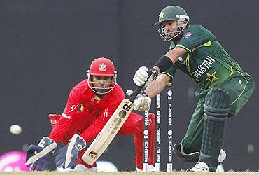 Shahid Afridi plays a shot