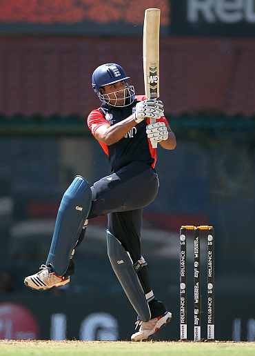 Ravi Bopara plays a shot on the leg-side during his match against South Africa