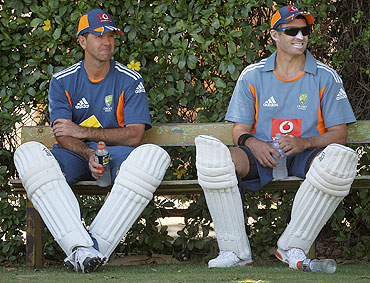 Ricky Ponting with Michael Hussey