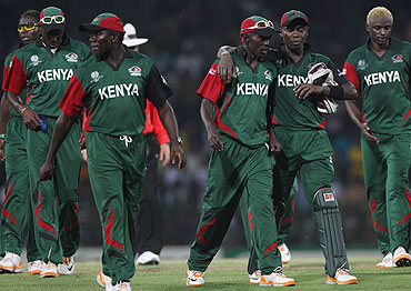 Kenya captain Jimmy Kamande (3rd from right) with teammates