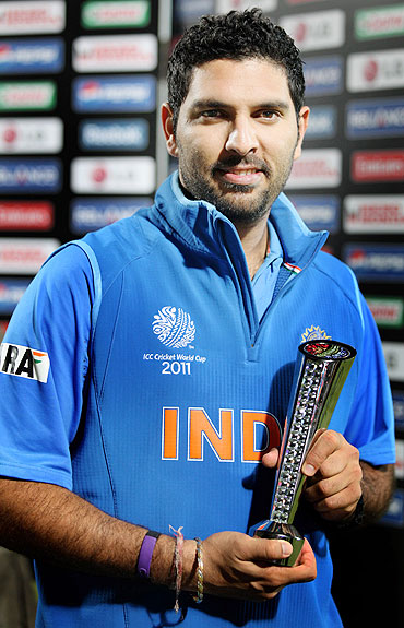 Yuvraj Singh with his Man of the Match award