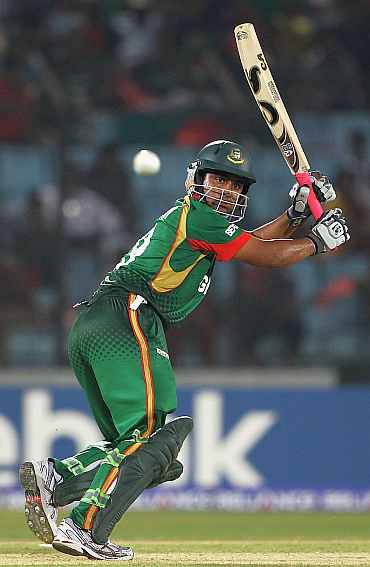 Tamim Iqbal plays a shot during his innings against England