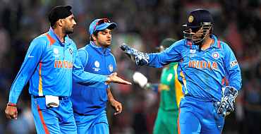 Harbhajan Singh celebrates after picking up a wicket
