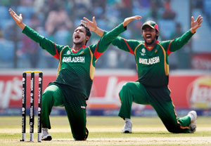 Shakib al Hassan celebrates after a wicket