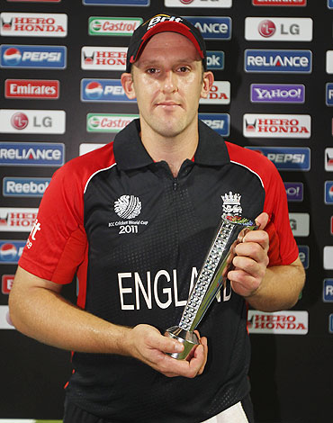 James Tredwell of England with his Man of the Match award