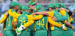 The South African team in a huddle