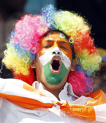 A fan cheers the Indian team during their match against South Africa in Nagpur