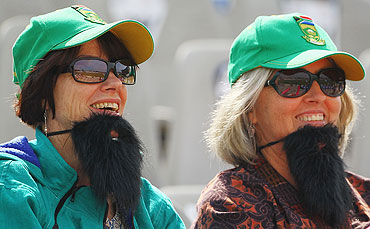 South African fans show their support for Hashim Amla during the match between Netherlands and South Africa