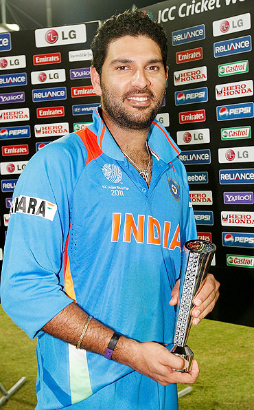 Yuvraj Singh is awarded the Man of the Match