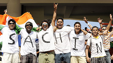 India fans cheer during the match between India and the West Indies in Chennai