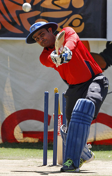 Virender Sehwag at the nets