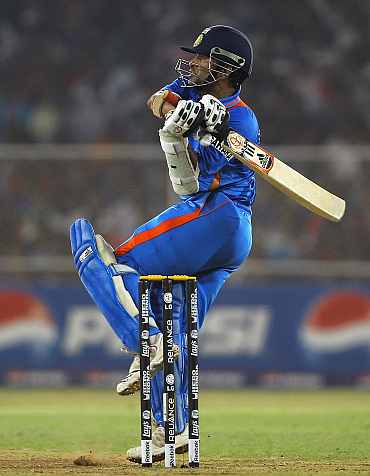 Sachin Tendulkar plays a pull shot during his knock against Australia