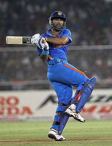 Yuvraj Singh plays a shot during his knock against Australia