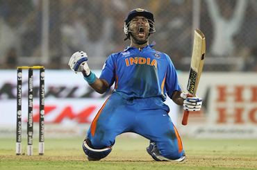 Yuvraj celebrates after scoring the winning runs against Australia