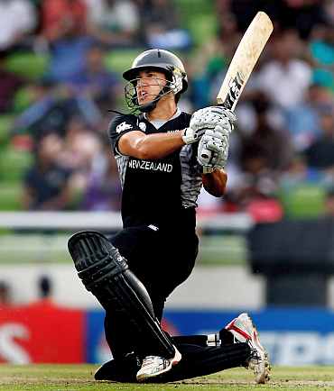 Ross Taylor plays a shot during his knock against South Africa