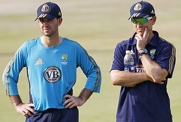Australian captain Ricky Ponting and batting coach Justin Langer