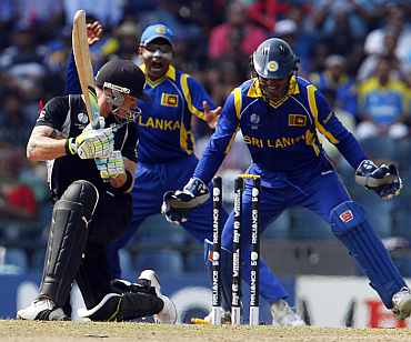 Brendon McCullum looks on after he was clean bowled during his match against Sri Lanka
