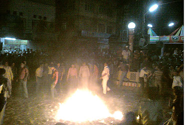 Indian fans in Bhilwara, Rajasthan burst crackers after India's victory on Wednesday