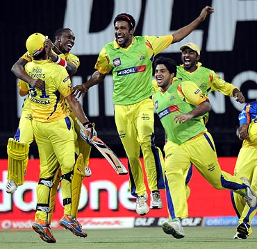 Chennai Super Kings players celebrate victory
