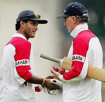 Greg Chappell with Sourav Ganguly