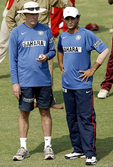 Greg Chappell with Sourav Ganguly