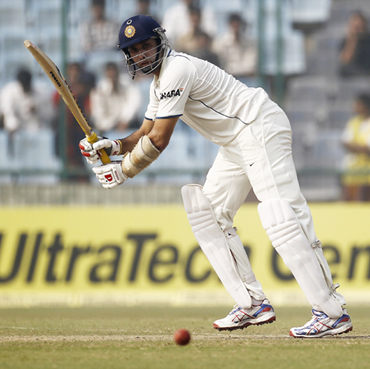 V V S Laxman plays a shot during the fourth day