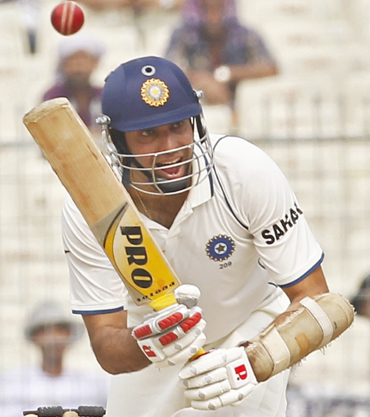 Laxman plays a shot on the second day