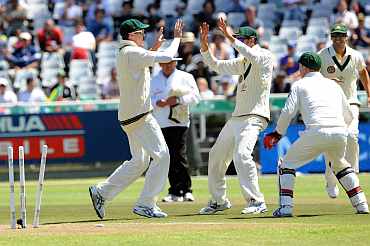 Peter Siddle celebrates after picking up a wicket