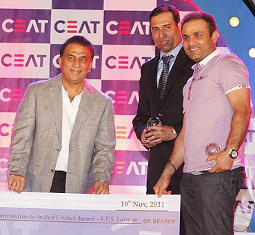 VVS Laxman, Virender Sehwag and Sunil Gavaskar at the awards