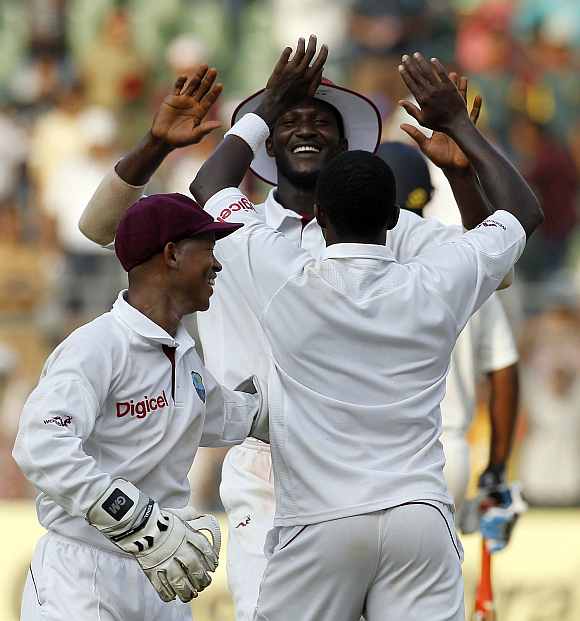 Darren Sammy reacts after the end of days play