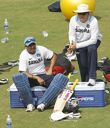Virender Sehwag with coach Duncan Fletcher