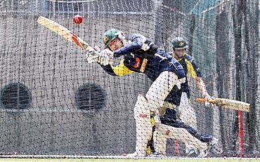 Michael Clarke bats in the nets on Wednesday, the eve of the first Test between Australia and New Zealand