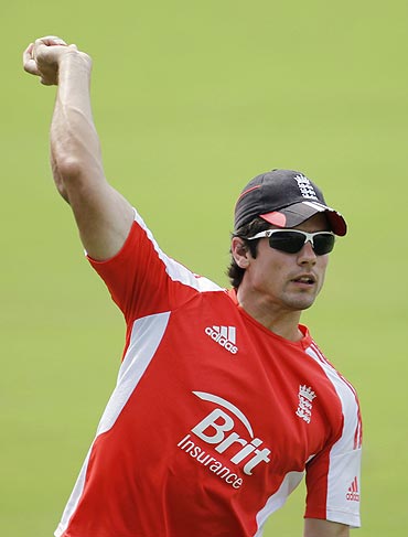 Alastair Cook during a fielding drill in Hyderabad on Thursday