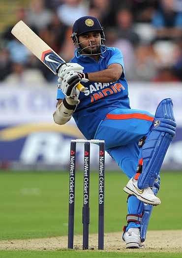 Parthiv Patel plays a pull shot during his knock against England