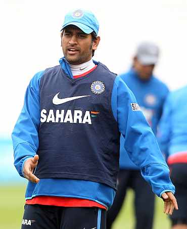 MS Dhoni during a practice session
