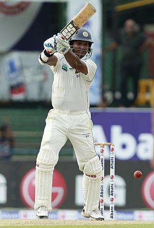 Sri Lanka's Kumar Sangakkara plays a shot during the second day of their third Test against Australia in Colombo on Saturday