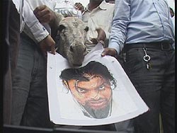 Protesters carry Shoaib Akhtar's posters on donkey-backs