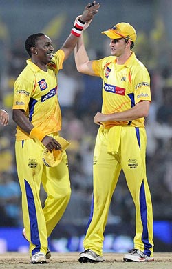 Dwayne Bravo with Albie Morkel