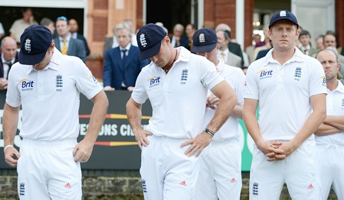 England captain Andrew Strauss waits with Ian Bell and Jonathan Bairstow