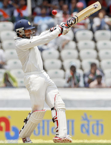 Cheteshwar Pujara plays a shot during the first day