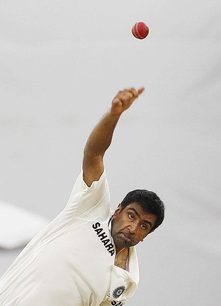 Ravichandran Ashwin bowls