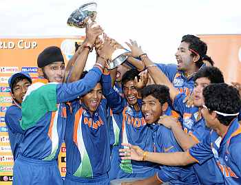 Indian players celebrate after winning the U-19 World Cup