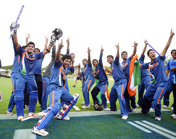 The Indian team celebrate winning the 2012 ICC U19 Cricket World Cup