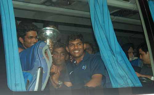 Indian players with the Under-19 World Cup trophy