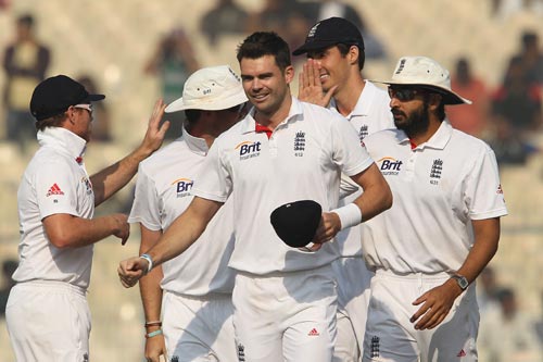 England team celebrates after winning the Kolkata Test on Sunday