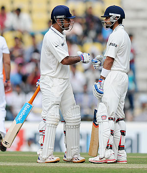 MS Dhoni and Virat Kohli at the crease during their patient knocks on Saturday