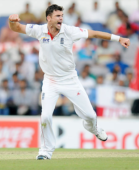 James Anderson is ecstatic after trapping Ravindra Jadeja leg before wicket